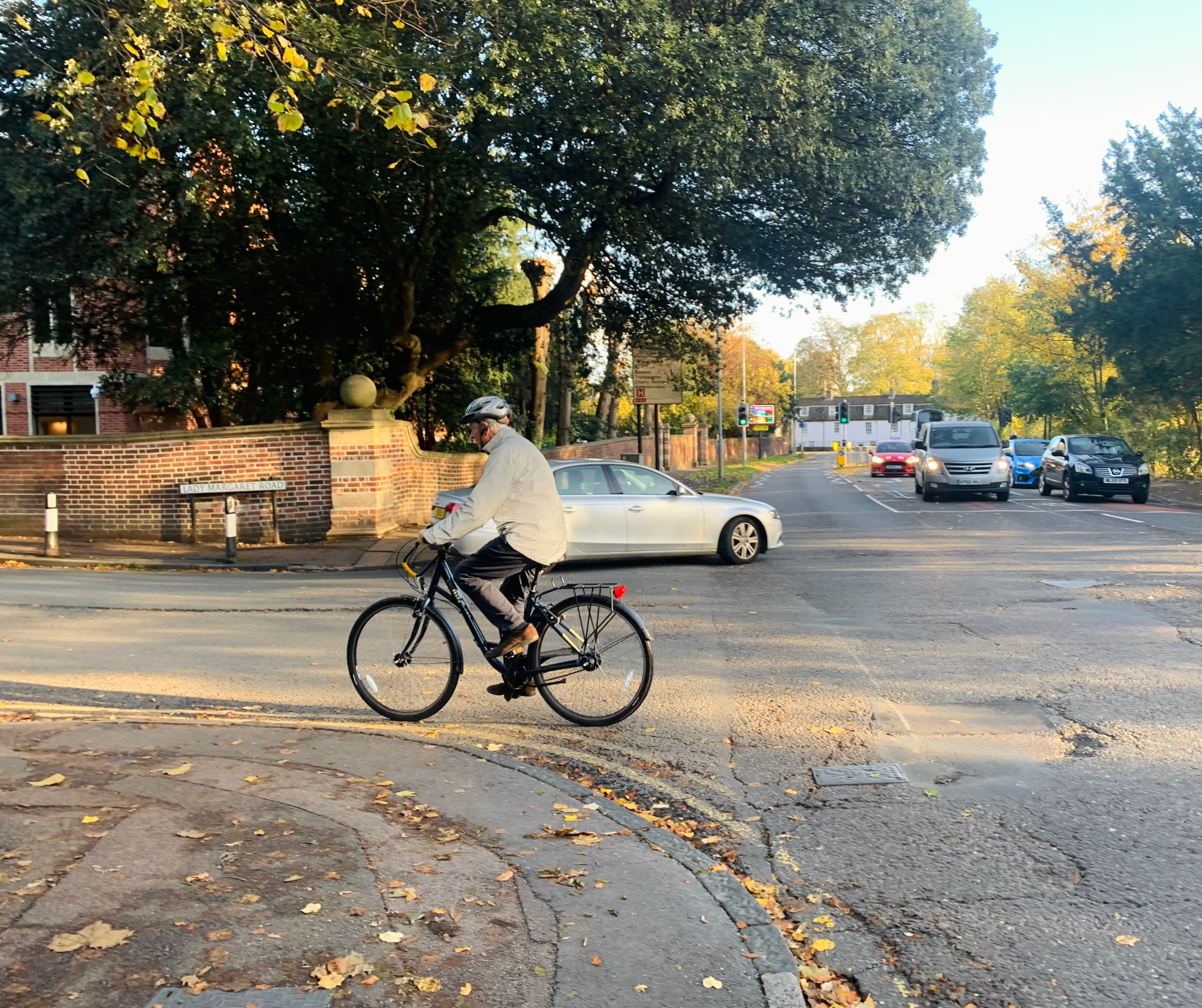 Cyclist turning onto Lady Margaret Road
