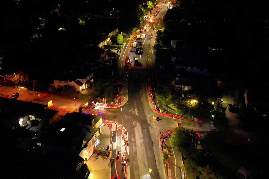 Arbury Road junction while overnight works were taking place