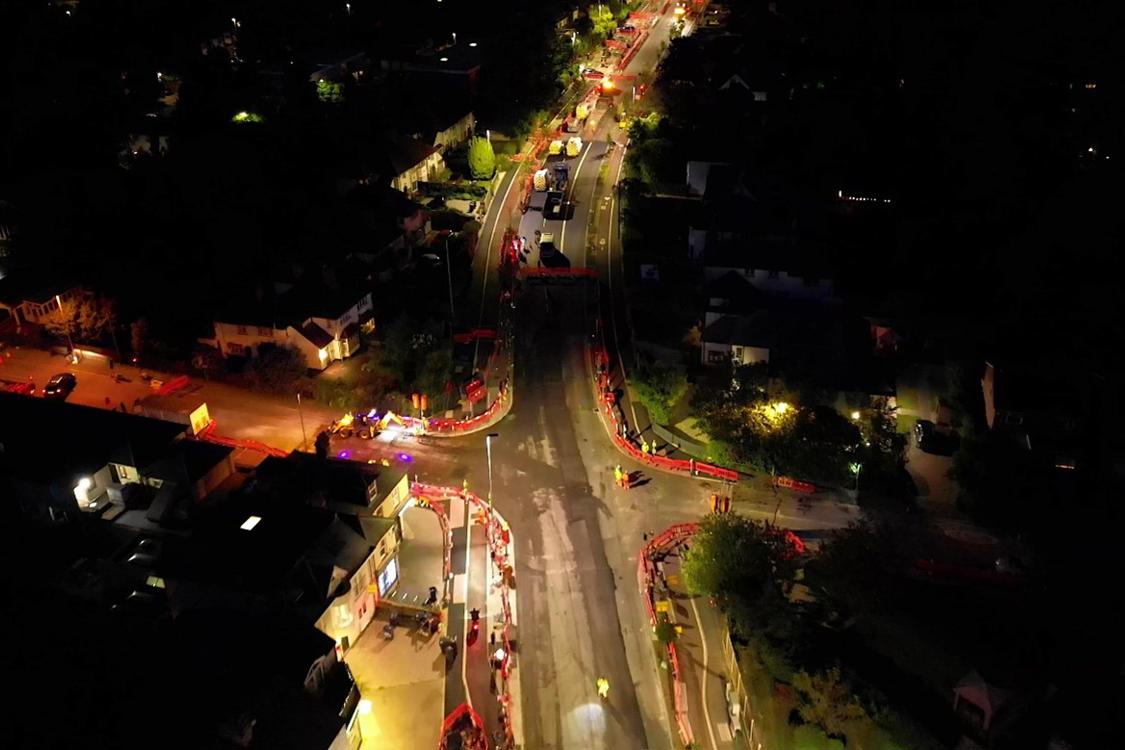 Arbury Road junction while overnight works were taking place